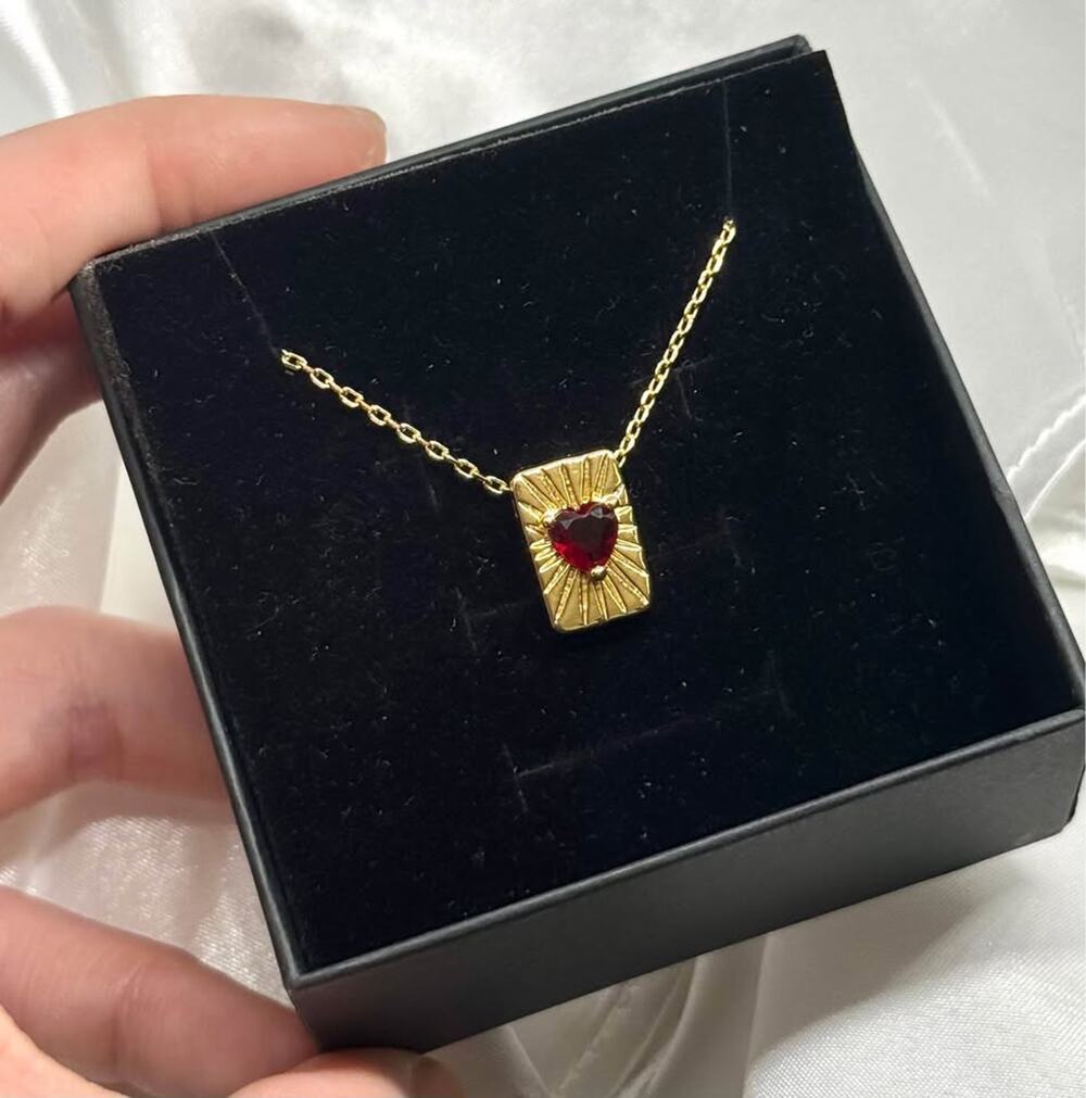 Milan Chiva 14K Gold Plated Red Heart Sunburst Necklace